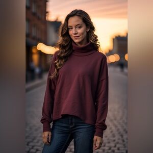 🆕 Mini Mioche | EM + WEST The Funnel Neck Sweatshirt (oversized) - Dark Clay NWT
